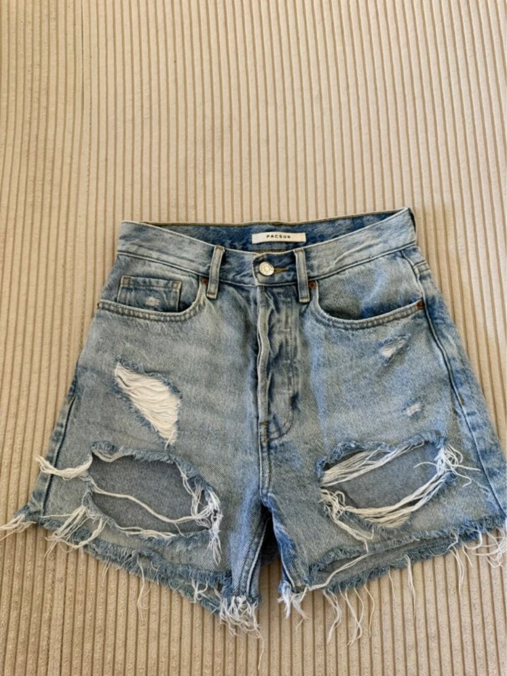 Light Wash Distressed High Waist Denim Shorts W24